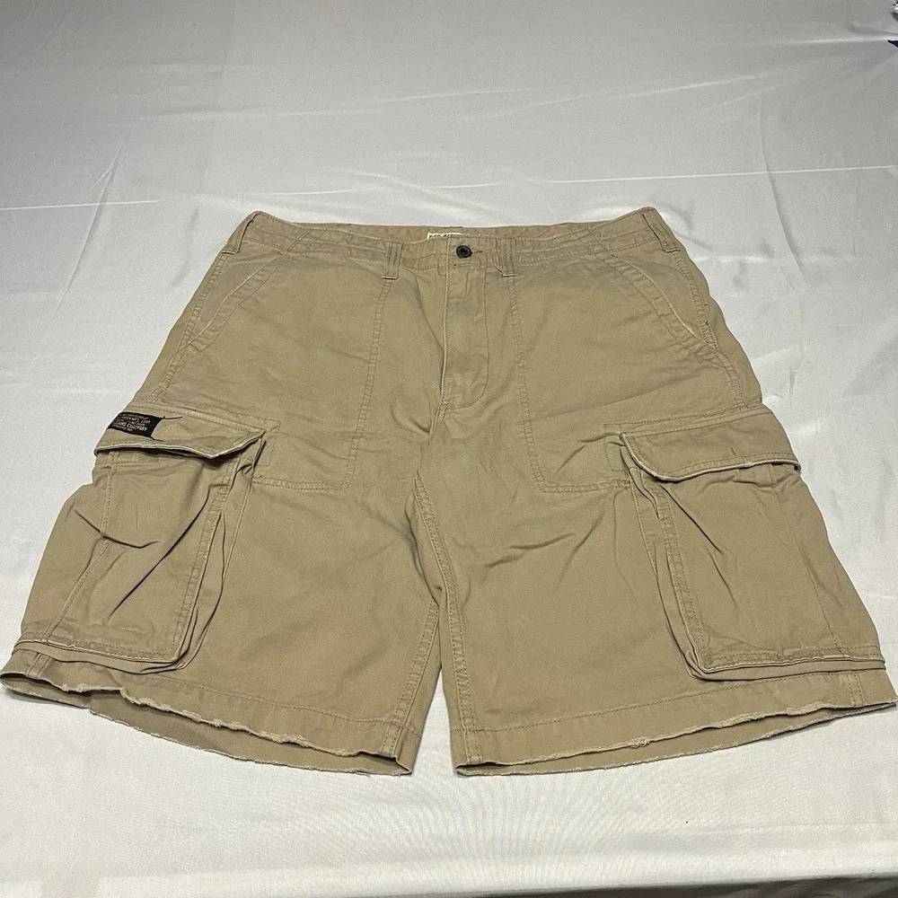 Vintage Polo Jeans Cargo Shorts Mens 36 Tan Military Surplus Baggy Y2K